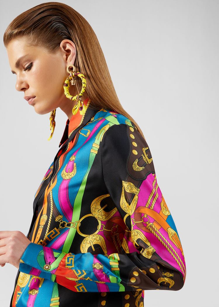 Versace Μπλούζες Barocco Rodeo Print Silk Shirt πουκαμισα γυναικεια Πολύχρωμο | NI6XVEH