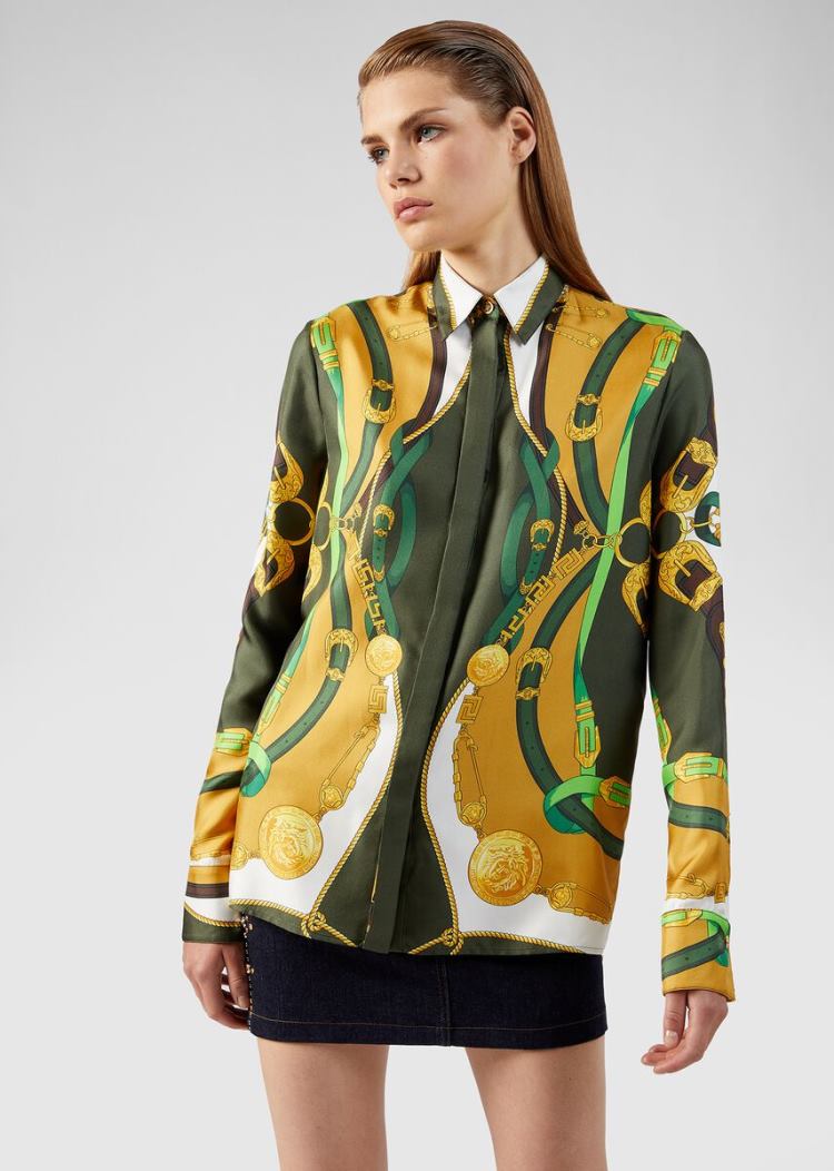 Versace Μπλούζες Barocco Rodeo Print Silk Shirt πουκαμισα γυναικεια Πολύχρωμο | TLU7BO1