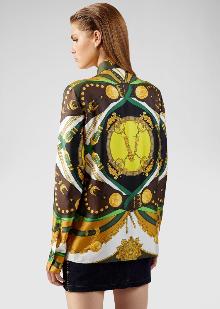Versace Μπλούζες Barocco Rodeo Print Silk Shirt πουκαμισα γυναικεια Πολύχρωμο | TLU7BO1