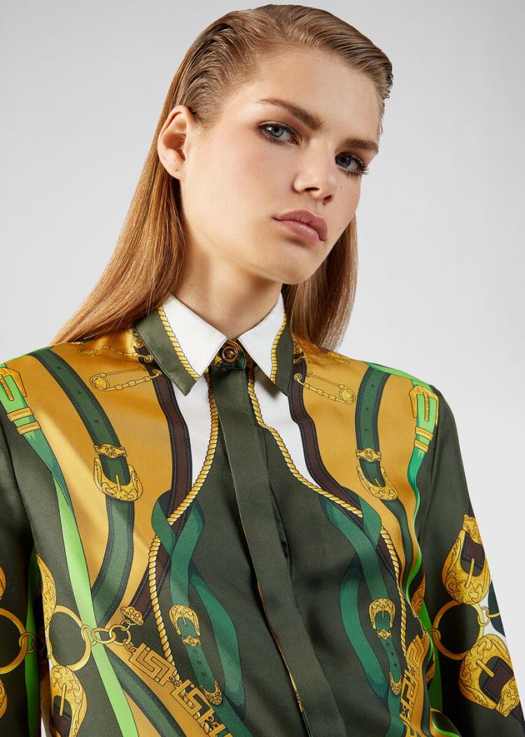 Versace Μπλούζες Barocco Rodeo Print Silk Shirt πουκαμισα γυναικεια Πολύχρωμο | TLU7BO1