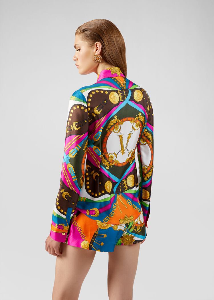 Versace Μπλούζες Barocco Rodeo Print Slim Fit Silk Shirt πουκαμισα γυναικεια Πολύχρωμο | I0D8B01