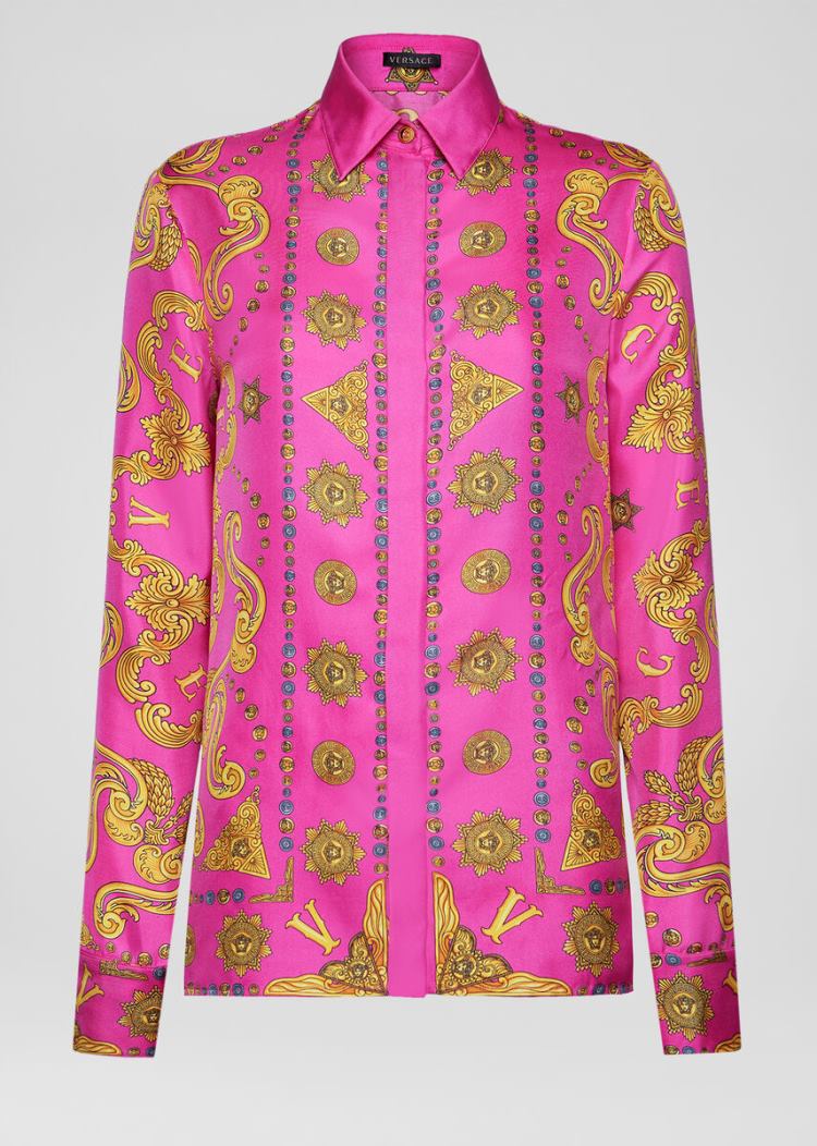 Versace Μπλούζες Barocco Western Print Silk Shirt πουκαμισα γυναικεια φουξια ροζ | 0B09JIP