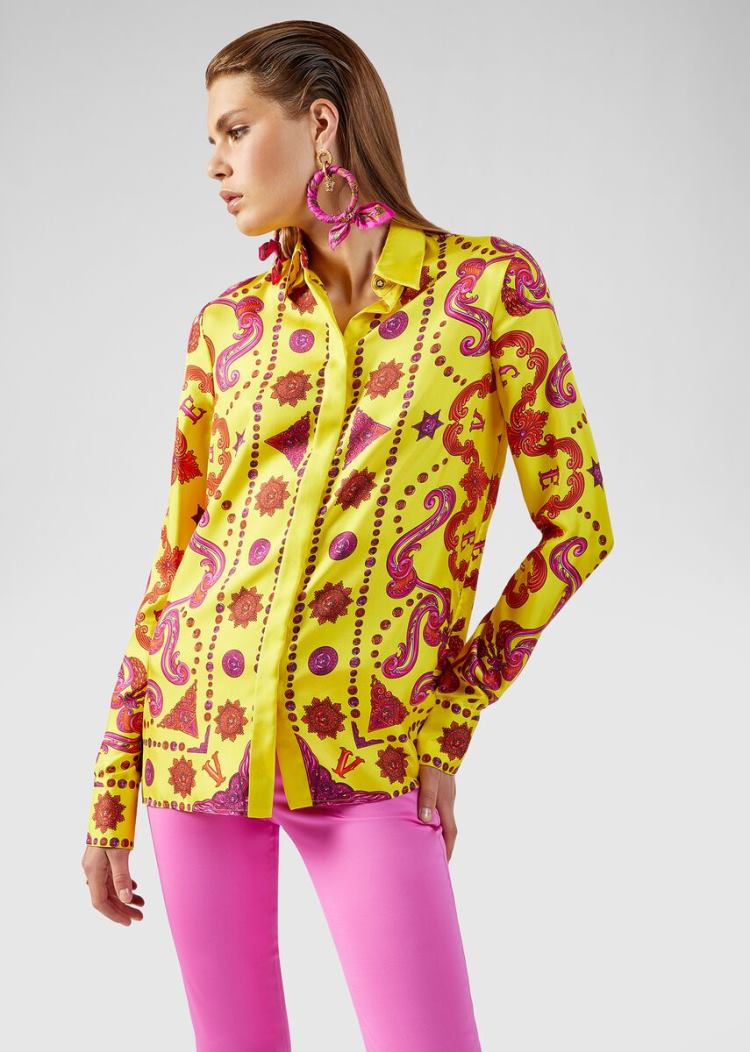 Versace Μπλούζες Barocco Western Print Silk Shirt πουκαμισα γυναικεια Πολύχρωμο | Y4ZBOEL