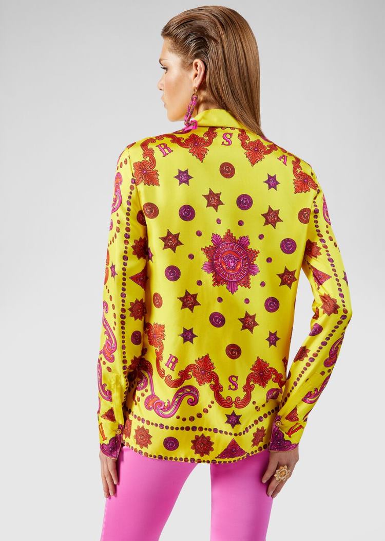 Versace Μπλούζες Barocco Western Print Silk Shirt πουκαμισα γυναικεια Πολύχρωμο | Y4ZBOEL