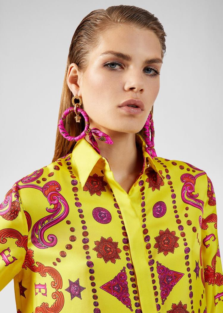 Versace Μπλούζες Barocco Western Print Silk Shirt πουκαμισα γυναικεια Πολύχρωμο | Y4ZBOEL