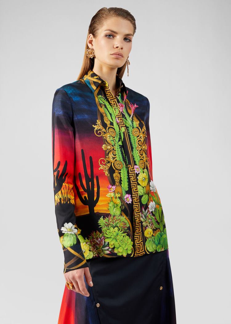 Versace Μπλούζες Desert Nights Print Silk Shirt πουκαμισα γυναικεια Πολύχρωμο | 5ONTUQ1