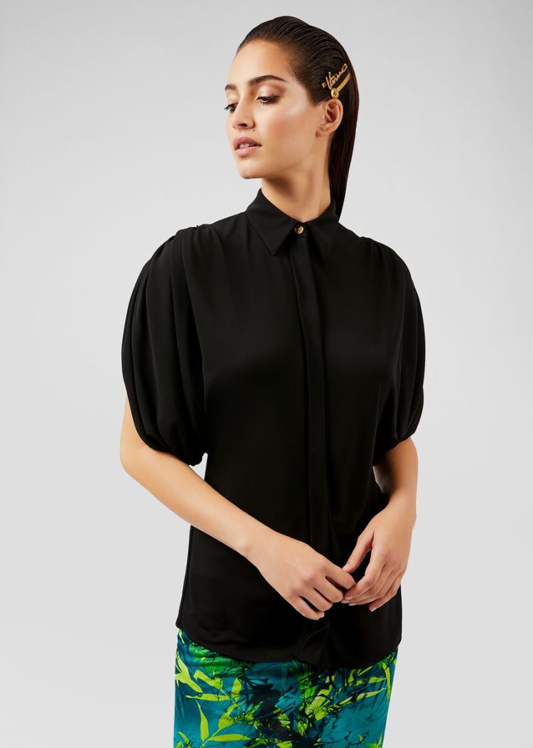 Versace Μπλούζες Draped Crêpe Shirt πουκαμισα γυναικεια μαυρα | IULLSH5