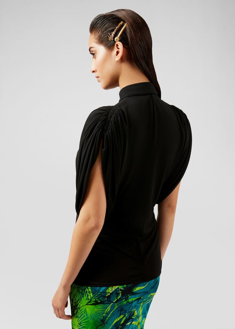 Versace Μπλούζες Draped Crêpe Shirt πουκαμισα γυναικεια μαυρα | IULLSH5