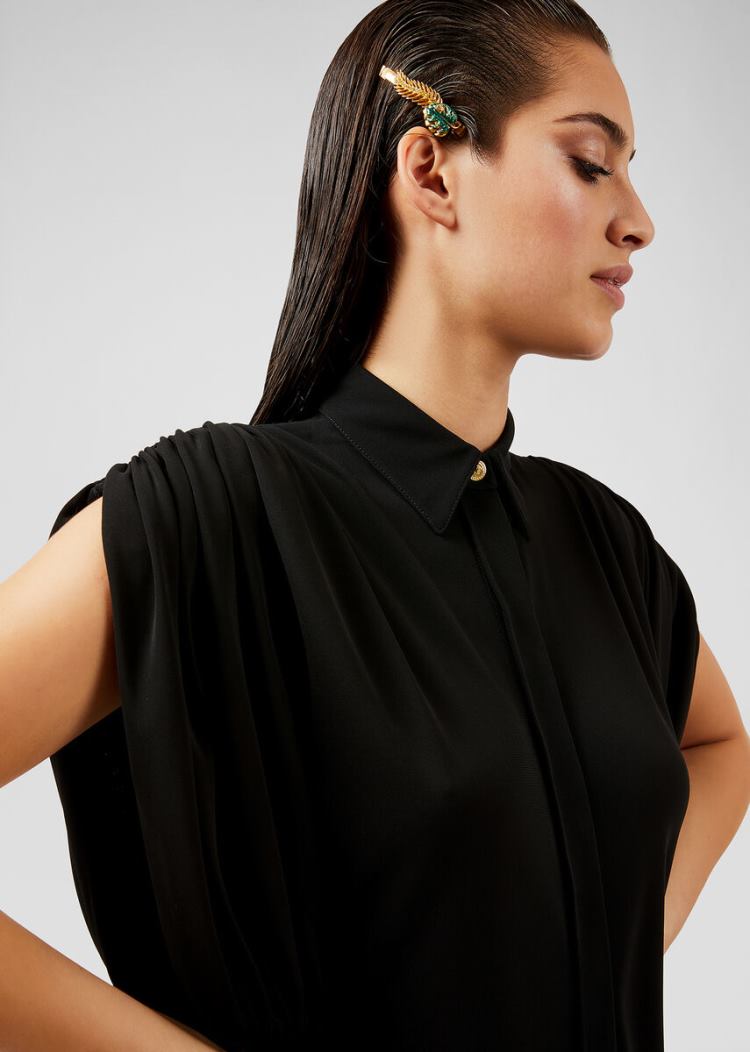 Versace Μπλούζες Draped Crêpe Shirt πουκαμισα γυναικεια μαυρα | IULLSH5