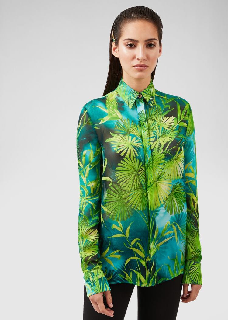 Versace Μπλούζες Jungle Print Silk Muslin Shirt πουκαμισα γυναικεια Πολύχρωμο | HVOQXHG