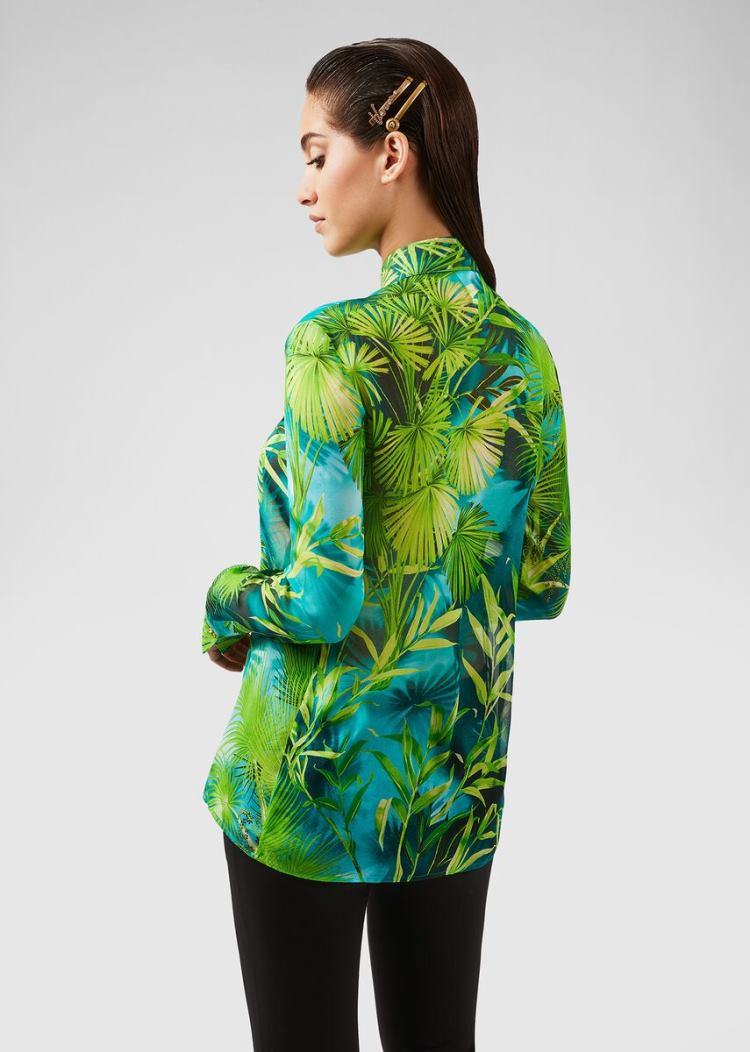 Versace Μπλούζες Jungle Print Silk Muslin Shirt πουκαμισα γυναικεια Πολύχρωμο | HVOQXHG