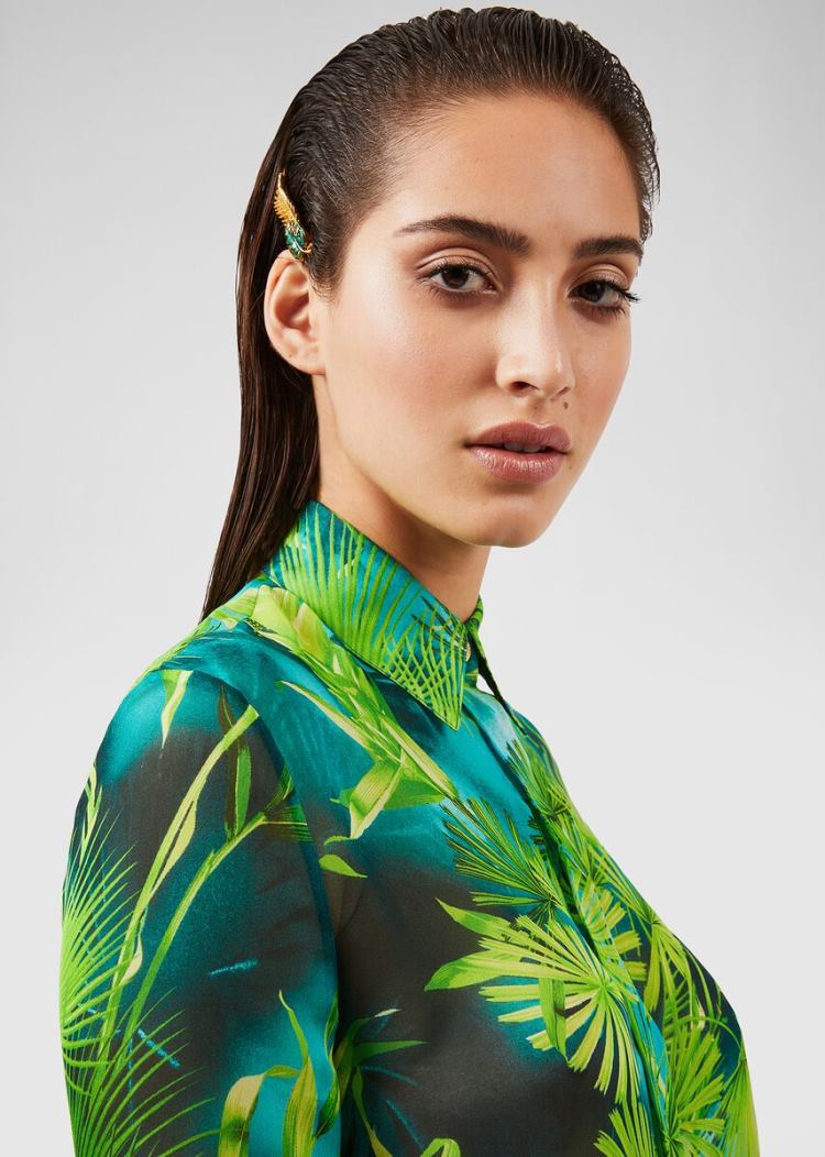 Versace Μπλούζες Jungle Print Silk Muslin Shirt πουκαμισα γυναικεια Πολύχρωμο | HVOQXHG