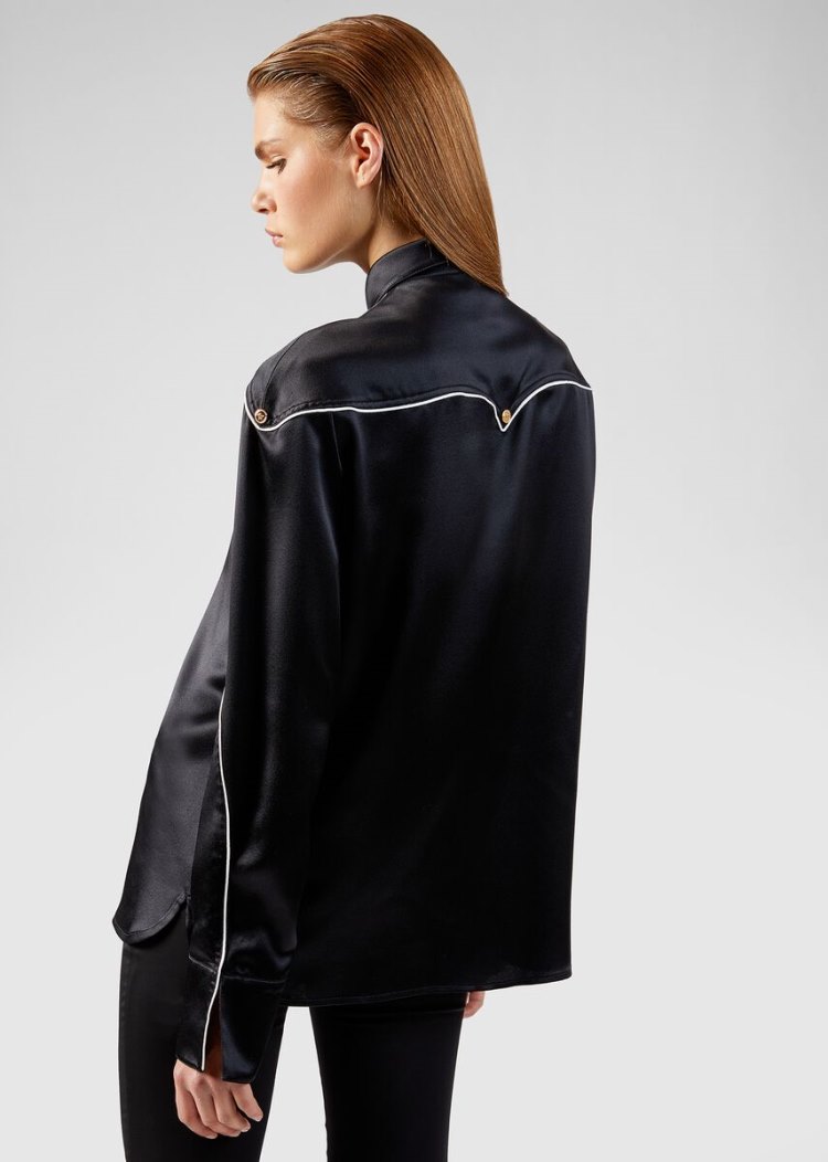 Versace Μπλούζες Medusa Accent Silk Satin Shirt πουκαμισα γυναικεια μαυρα | JD8XFY8
