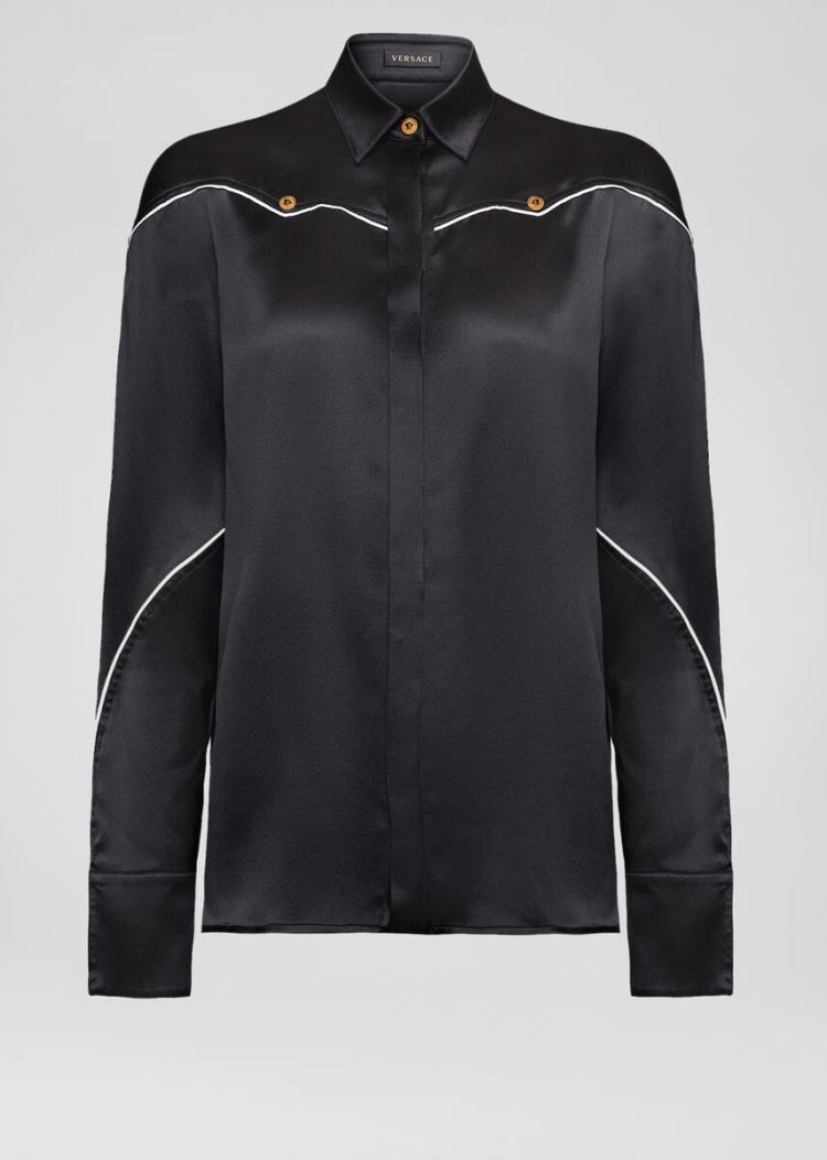 Versace Μπλούζες Medusa Accent Silk Satin Shirt πουκαμισα γυναικεια μαυρα | JD8XFY8