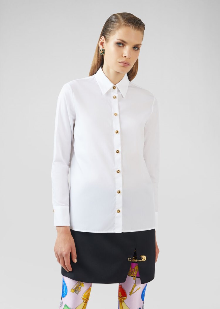 Versace Μπλούζες Medusa Shirt πουκαμισα γυναικεια ασπρα | 77E6ZND