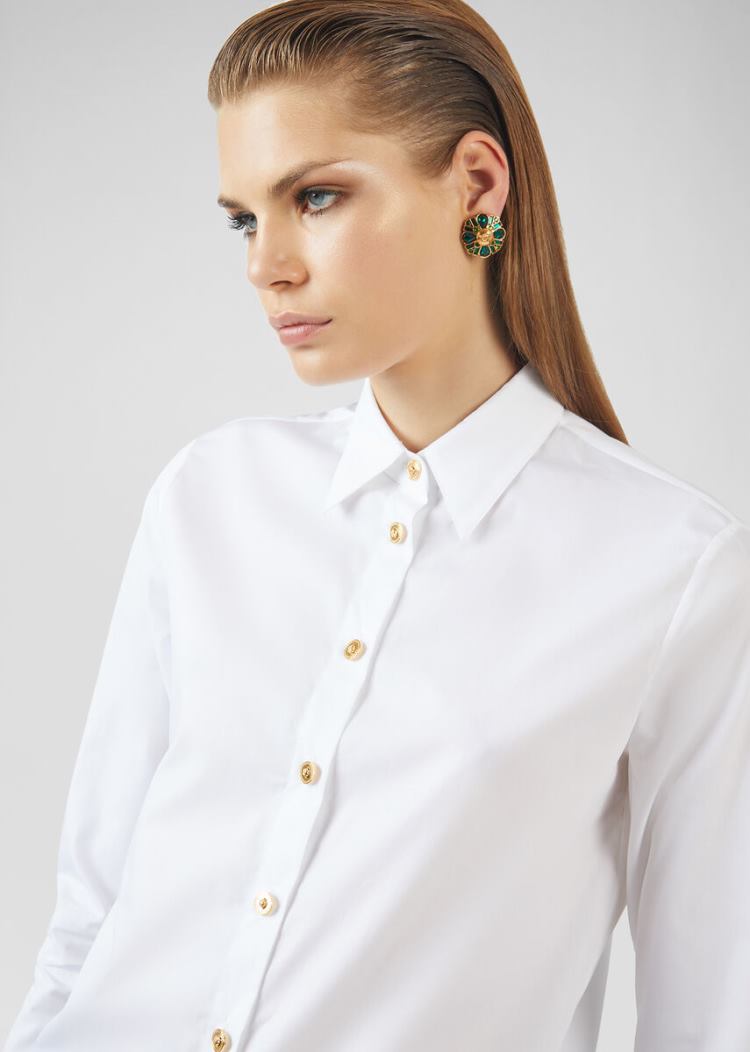 Versace Μπλούζες Medusa Shirt πουκαμισα γυναικεια ασπρα | 77E6ZND