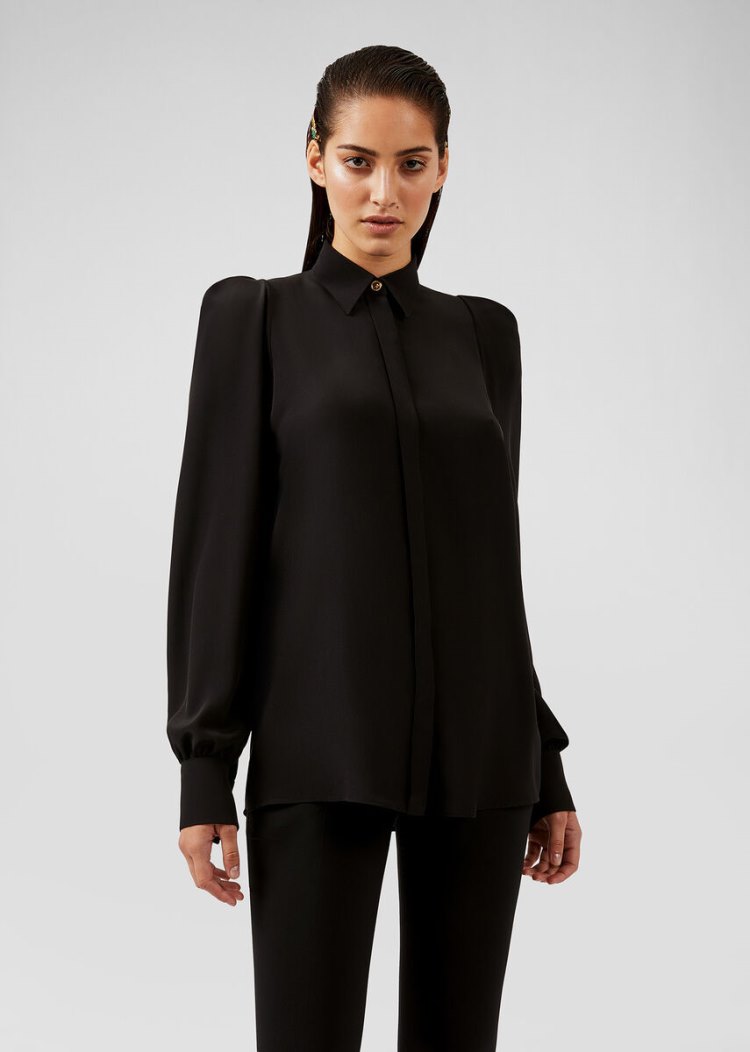Versace Μπλούζες Silk Crêpe De Chine Shirt πουκαμισα γυναικεια μαυρα | 915PXGU