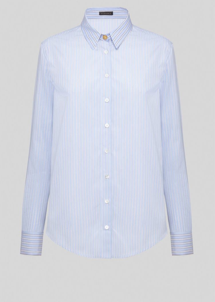 Versace Μπλούζες Striped βαμβακερα Shirt πουκαμισα γυναικεια μπλε | KN92BPN