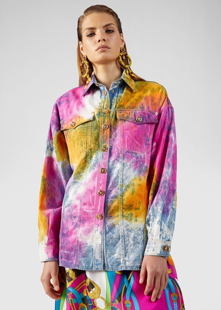 Versace Μπλούζες Tie-Dye Denim Shirt πουκαμισα γυναικεια Πολύχρωμο | 6DJCOUW
