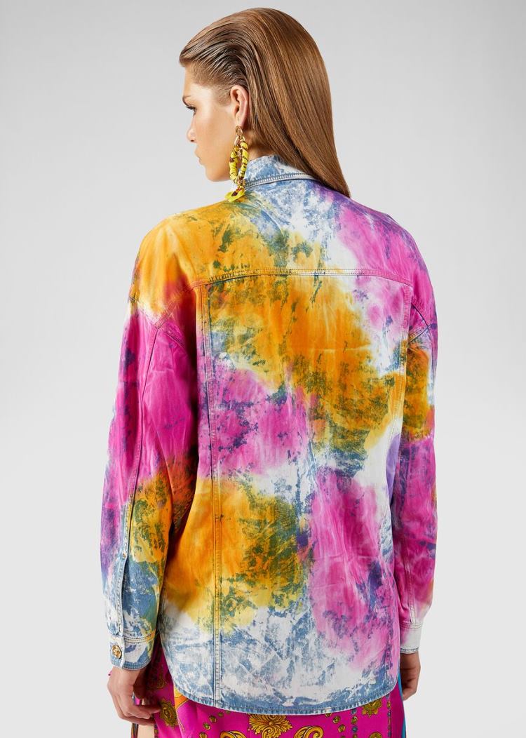 Versace Μπλούζες Tie-Dye Denim Shirt πουκαμισα γυναικεια Πολύχρωμο | 6DJCOUW