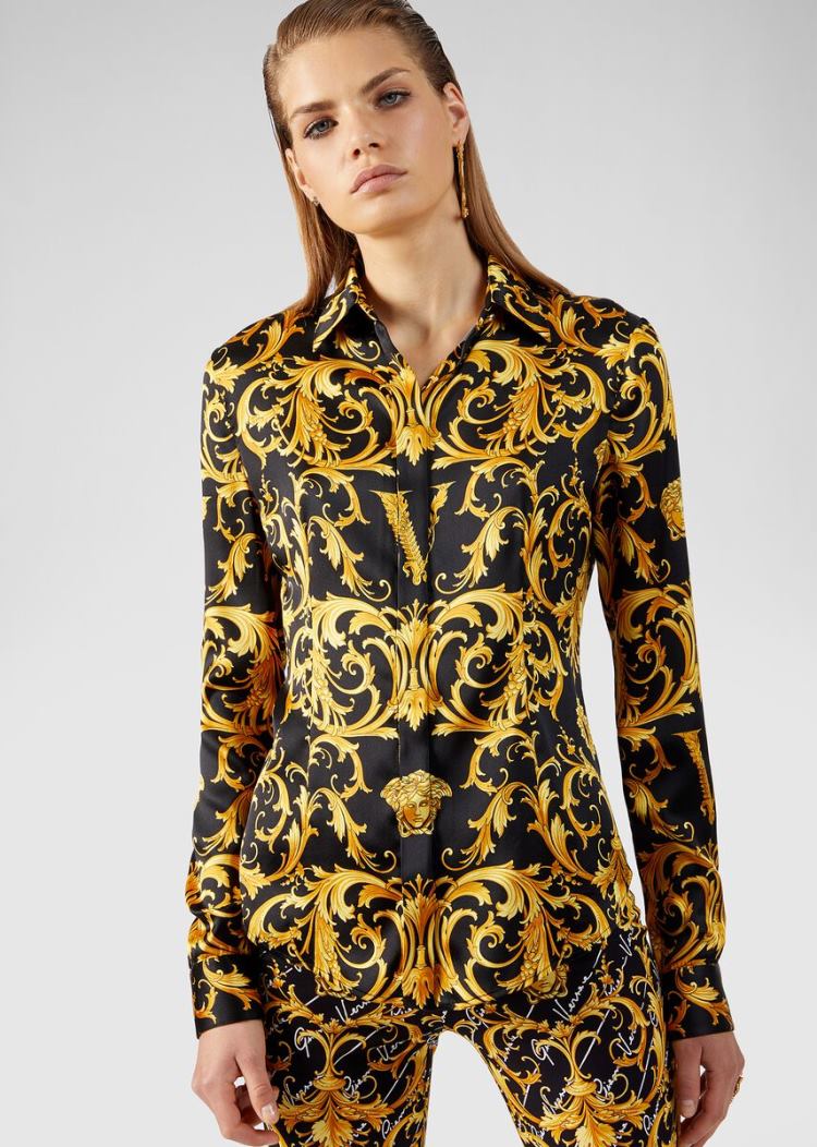 Versace Μπλούζες V Barocco Print Silk Shirt πουκαμισα γυναικεια Πολύχρωμο | GG7TKSF