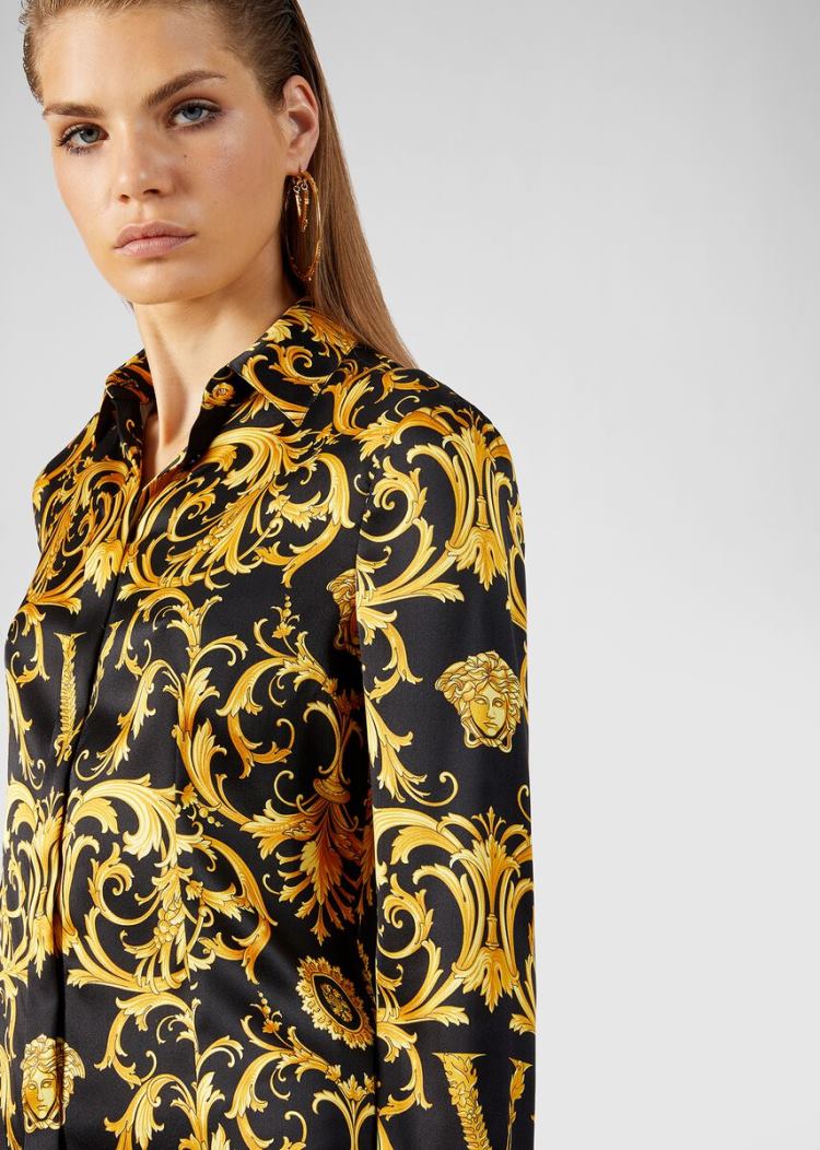 Versace Μπλούζες V Barocco Print Silk Shirt πουκαμισα γυναικεια Πολύχρωμο | GG7TKSF