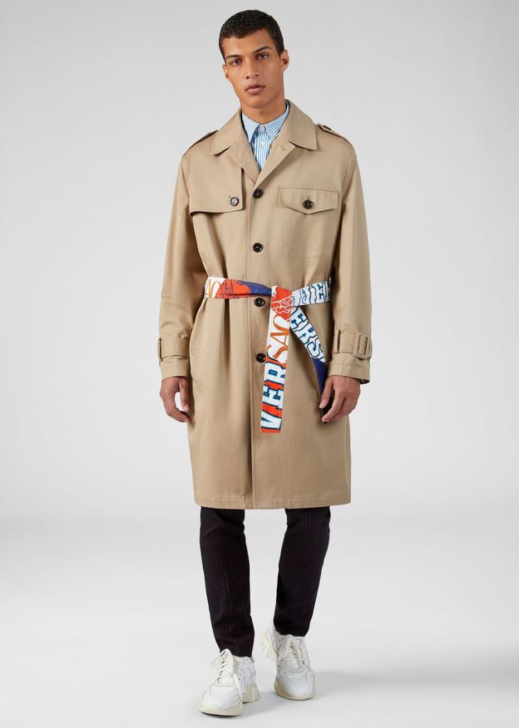 Versace βαμβακερα Gabardine Trench Coat μπουφαν ανδρικα Χακί | AJ41J75