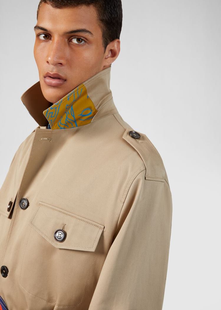 Versace βαμβακερα Gabardine Trench Coat μπουφαν ανδρικα Χακί | AJ41J75