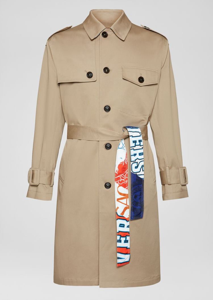 Versace βαμβακερα Gabardine Trench Coat μπουφαν ανδρικα Χακί | AJ41J75