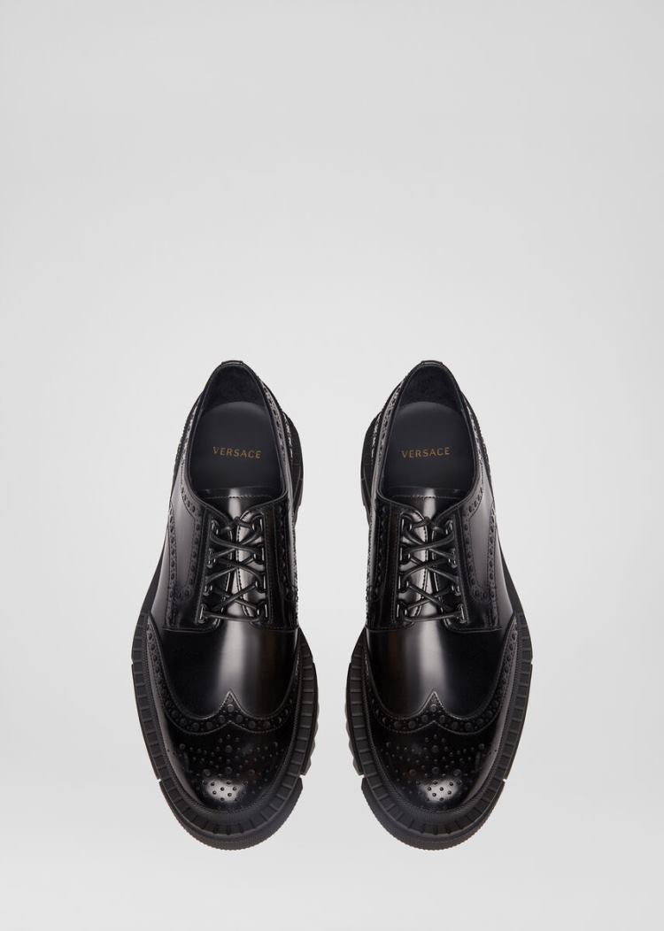 Versace δαντελα-Up δερματινα Brogues παπουτσια σκαρπινια ανδρικα μαυρα | EZRAAH5
