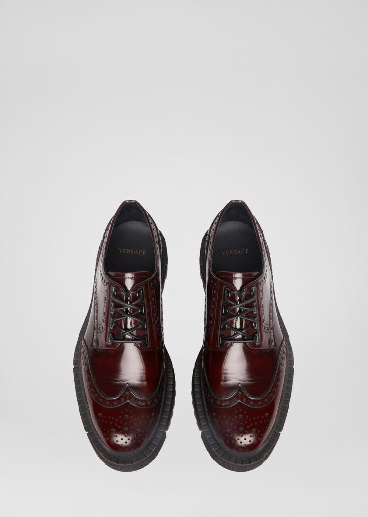 Versace δερματινα Brogues παπουτσια σκαρπινια ανδρικα καφε | MVRDOXD