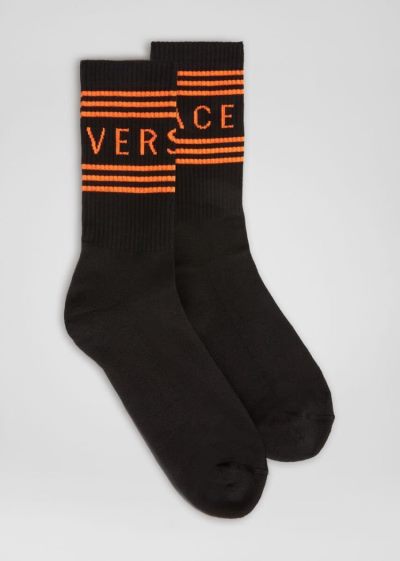 Versace 1990s' vintage logo socks καλτσεσ ανδρικα μαυρα | AU91MN0
