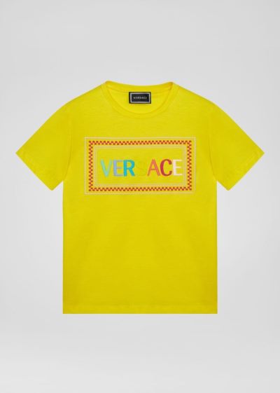 Versace 90s Vintage Logo T Shirt μπλουζακια παιδικα κίτρινα | K55JSV9
