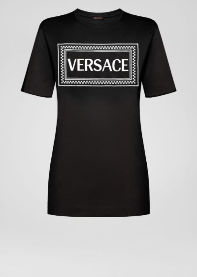 Versace 90s Vintage Logo T Shirt μπλουζακια γυναικεια μαυρα | QT4CWMP