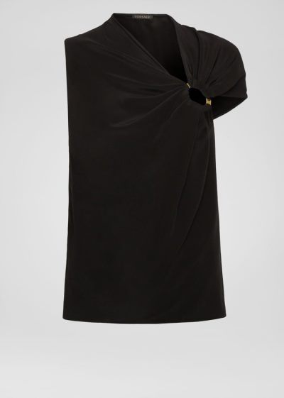 Versace Asymmetric Silk Crêpe De Chine Top Αριστος γυναικεια μαυρα | Z6BUQHL