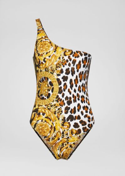 Versace Barocco Animalier One-Shoulder Swimsuit μαγιό γυναικεια Πολύχρωμο | 3KM6J9L