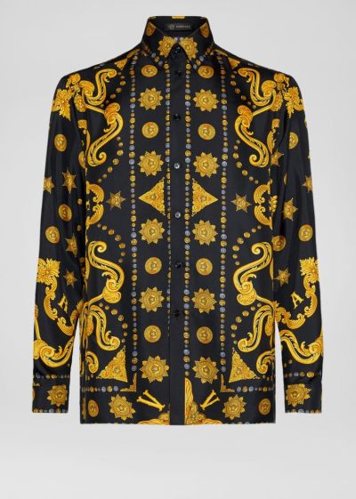 Versace Barocco Western Print Silk Twill Shirt πουκαμισα ανδρικα Πολύχρωμο | KVUWKX6