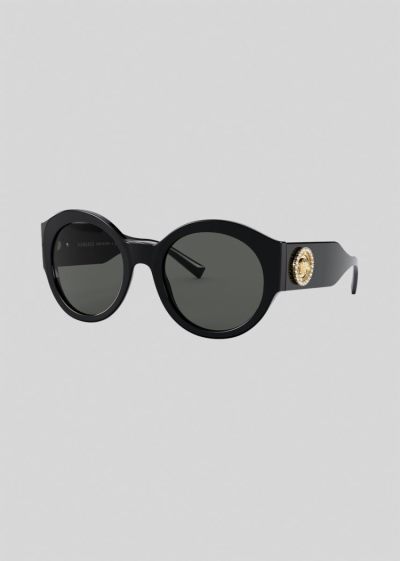 Versace Black Round Medusa Crystal γυαλια ηλιου γυναικεια μαυρα | 0U5L41G