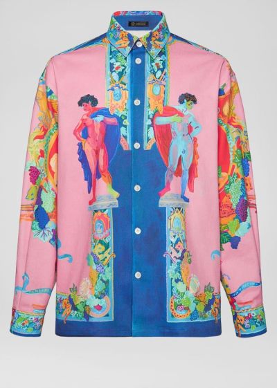Versace Caravaggio Print Denim Shirt πουκαμισα ανδρικα Πολύχρωμο | IQHQL0N