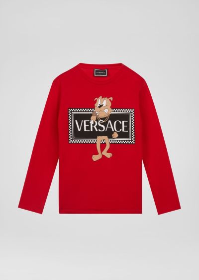 Versace Cartoon Logo Long Sleeve T Shirt μπλουζακια παιδικα κοκκινα | BH3KJU8