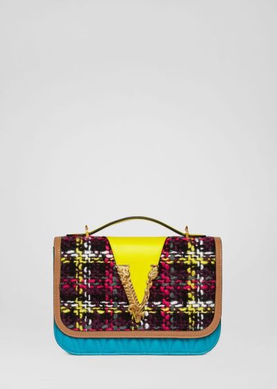 Versace Checkered Tweed Virtus Shoulder Bag Virtus Bag γυναικεια Πολύχρωμο | RH07LK8