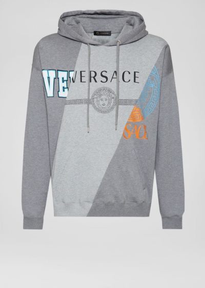 Versace Compilation Print Hoodie φουτερ με κουκουλα ανδρικα γκρι | 9UEDCJ5