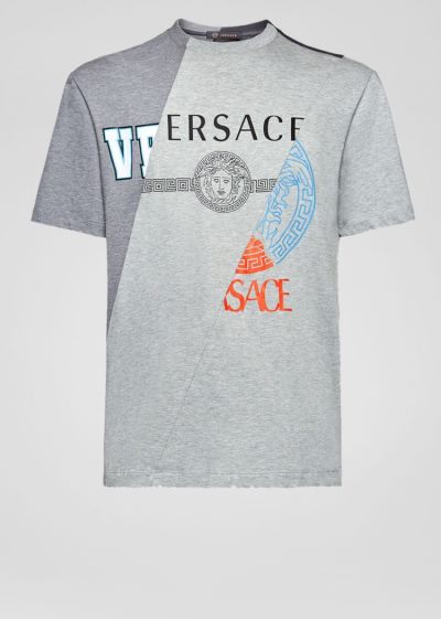 Versace Compilation Print T Shirt μπλουζακια ανδρικα γκρι | TDFK6KO