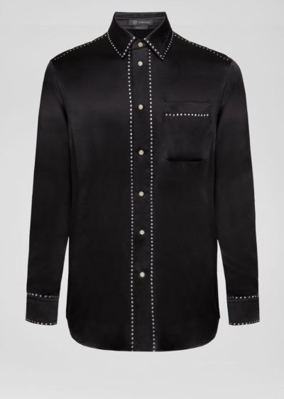 Versace Crystal-Embellished Satin Shirt πουκαμισα ανδρικα μαυρα | RYM9D4N