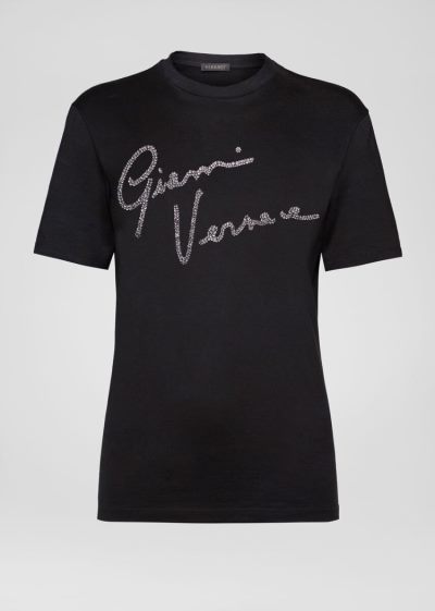Versace Crystal GV Signature T Shirt μπλουζακια γυναικεια μαυρα | Y1QE16G