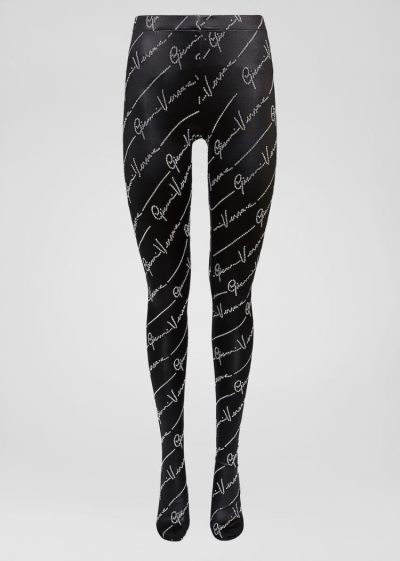 Versace Crystal GV Signature Tights παντελόνι γυναικεια μαυρα | QFZ6VVN