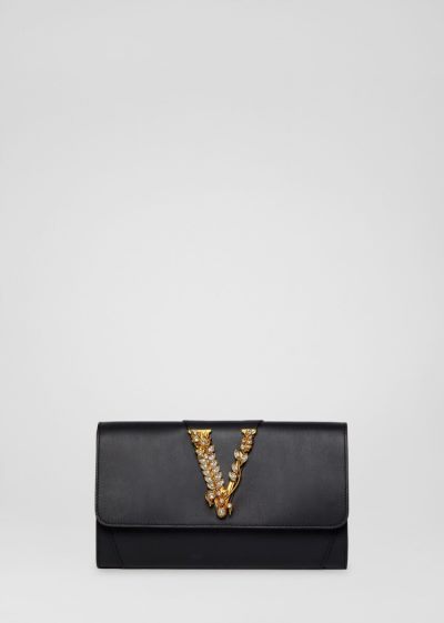 Versace Crystal Virtus Chain Wallet πορτοφολια γυναικεια μαυρα | JCTO7PH