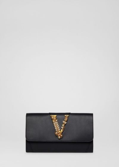 Versace Crystal Virtus Chain πορτοφολια γυναικεια μαυρα | J0ED7V4