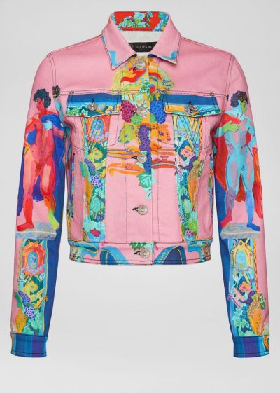 Versace Denim Caravaggio Print Denim Jacket μπουφαν γυναικεια Πολύχρωμο | FC2AAVI