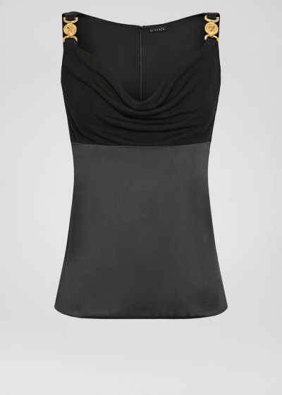 Versace Draped Silk Satin Top Αριστος γυναικεια μαυρα | CKL8QRB